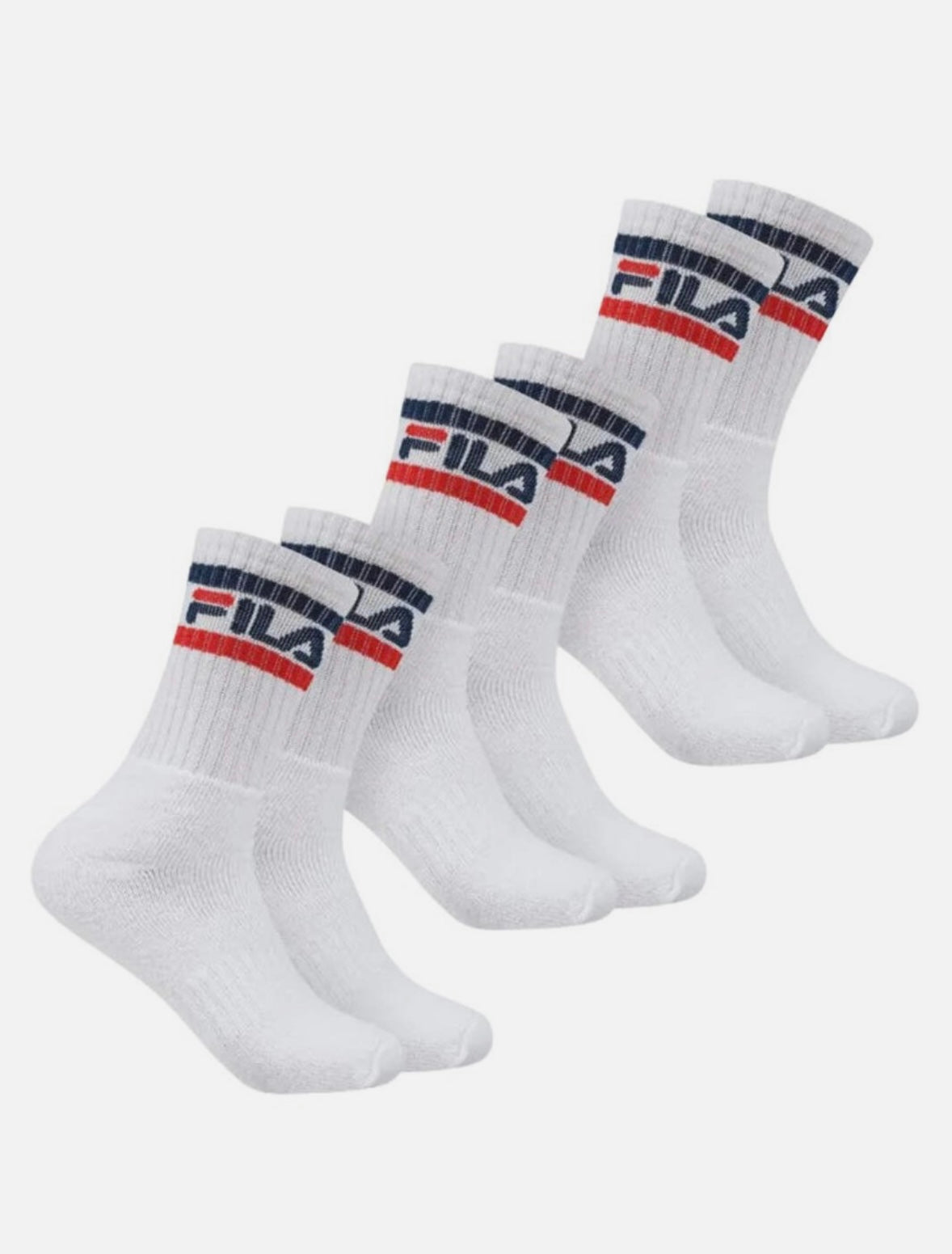 FILA Men’s 3 Pack White Crew Socks Sports Gym Cushioned Branded Socks